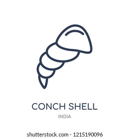 Conch shell icon. Conch shell linear symbol design from India collection. Simple outline element vector illustration on white background.