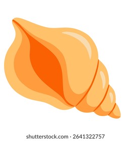 Conch spiral Shell in sand color. Ocean exotic underwater seashell. Cartoon vector illustration on white background.