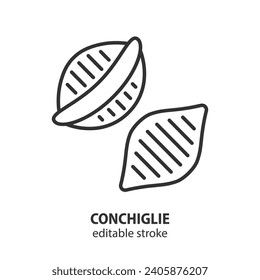 Conchiglie line icon. Italian pasta symbol. Editable stroke. Vector illustration.