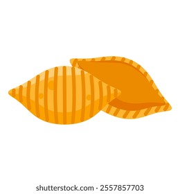 Conchiglie pasta. Seashell shape pasta. Conchiglioni, conchigliette. Dry Italian food. Vector illustration in cartoon style. Isolated white background