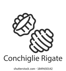 Conchiglie Rigate Nudeln, lineares Symbol. Bearbeitbarer Hub