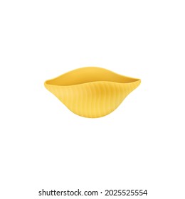 Conchiglie rigate - shell shaped pasta piece isolated on white background. Realistic yellow and dry Italian food ingredient - vector illustration.