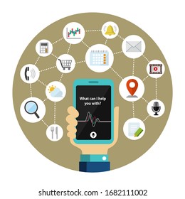 Concierge app ( personal voice assistant ) vector circle banner illustration