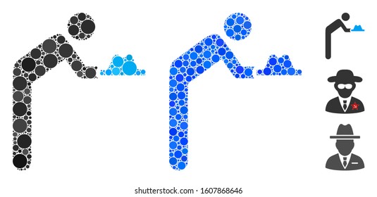 Concierge with hat composition of spheric dots in various sizes and color tints, based on concierge with hat icon. Vector dots are grouped into blue composition.