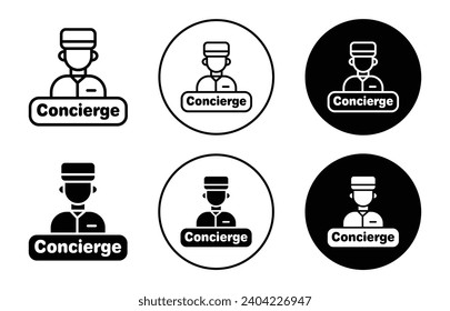 Concierge Icon. multilingual hotel staff member or caretaker of travel tourist visitor logo. hotel room booking concierge to help guest attend at reception counter symbol. bellboy or bellmen concierge