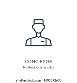 Icono de conserje. Icono de contorno lineal delgado aislado en el fondo blanco de la colección de profesiones. Signo vectorial de línea, símbolo para web y móvil