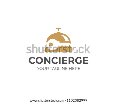 Concierge service logo template. Reception bell and key vector design. Concierge bell logotype