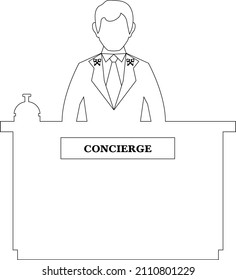Conserje Sticker sobre fondo blanco. Símbolo de icono del conserje de los vectores blanco y negro. Concierge Sticker