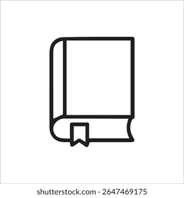 Um ícone conciso de contorno preto que representa um livro fechado com um marcador, representando atividades educacionais, de leitura, de aprendizagem e literárias. Ideal para web, aplicativos ou projetos de impressão.