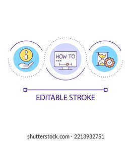 Concise education video loop concept icon. Online courses. Relevant and actual information abstract idea thin line illustration. Isolated outline drawing. Editable stroke. Arial font used