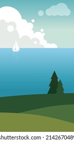 Concise illustration style vector pictures, seashore, Ocean seashore, Sea landscape