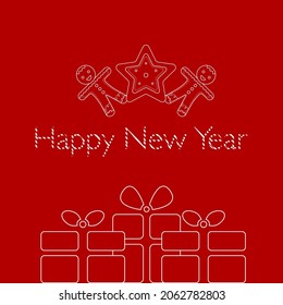 plantilla concisa para el nuevo año. Espíritu navideño. Hermosos iconos lineales que representan los principales elementos del invierno: santa claus, ciervo, regalos, galletas, estrellas, copos de nieve. Para postales, paquetes, impresiones