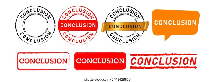 conclusion rectangle circle stamp and speech bubble label sticker sign outcome result business