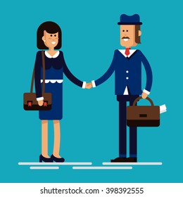 Conclusion of the transaction, fixed hands. Business meeting two businessmen. Agreement. Adoption of a job, employment. Business concept, flat illustration.