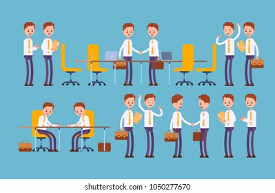 Conclusion of the transaction, signing of documents, successful negotiations. businessman. cartoon character set