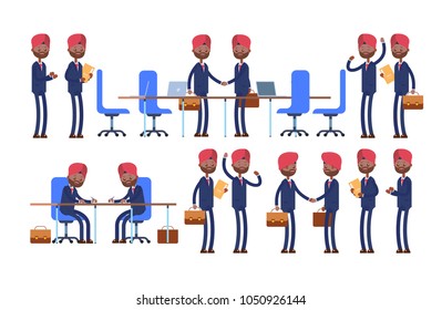 Conclusion of the transaction, signing of documents, successful negotiations. indian businessman. cartoon character set