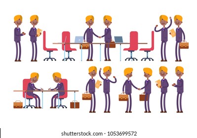 Conclusion of the transaction, signing of documents, successful negotiations. indian businessman. cartoon character set