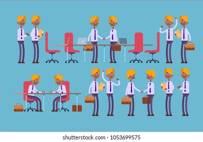 Conclusion of the transaction, signing of documents, successful negotiations. indian businessman. cartoon character set