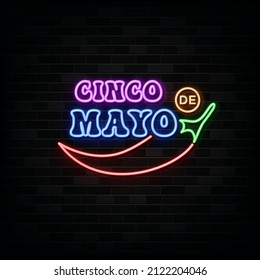 conco de mayo neon sign. design element. light banner. announcement neon signboard.