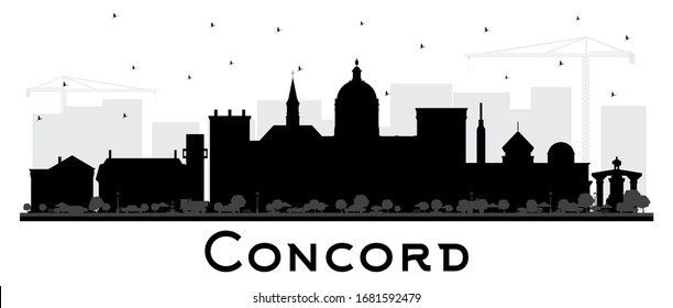 Concord New Hampshire City Skyline Silhouette with Black Buildings Isolated on White. Vector Illustration. Business Travel and Tourism Concept with Historic and Modern Architecture. Concord USA.