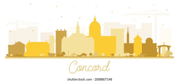 Concord New Hampshire City Skyline Silhouette with Golden Buildings Isolated on White. Vector Illustration. Travel and Tourism Concept with Historic and Modern Architecture. Concord Cityscape.