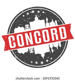 Concord New Hampshire Round Travel Stamp Icon Skyline City Design Seal Badge Clipart Illustration.