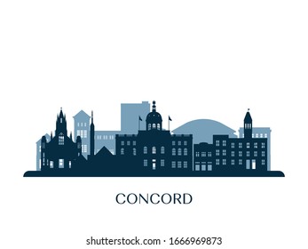 Concord skyline, monochrome silhouette. Vector illustration.