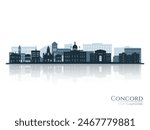 Concord skyline silhouette with reflection. Landscape Concord, New Hampshire. Vector illustration.