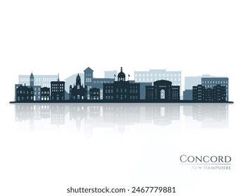 Concord skyline silhouette with reflection. Landscape Concord, New Hampshire. Vector illustration.