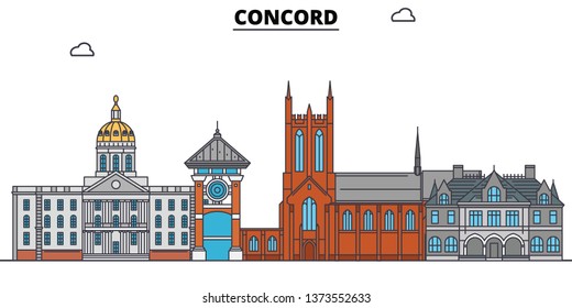 Concord , United States, outline travel skyline vector illustration. 
