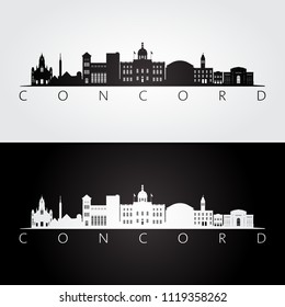 Concord, USA skyline and landmarks silhouette, black and white design, vector illustration.
