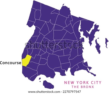 Concourse neighborhood location on map of The Bronx, New York City
