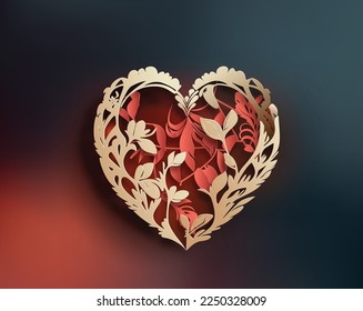 
Concpt of Love and Happy Valentine's Day. Branch with leaves, paper heart shape, vector illustration ,papercut art stlye.