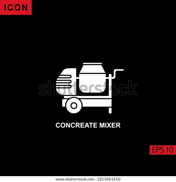 Concreate mixer vector icon on black\
background. Illustration flat icon for graphic, print media\
interfaces and web\
design.\
