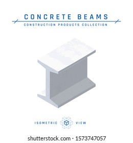 Concrete beam, isometric left view. Icon for architectural designs. Vector illustration isolated on a white background in flat style. Construction products collection.