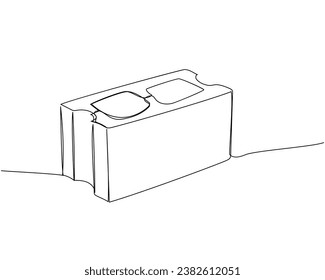 Concrete block, cinder block, CMU, brick, building materials one line art. Continuous line drawing of repair, professional, hand, people, concept, support, maintenance.