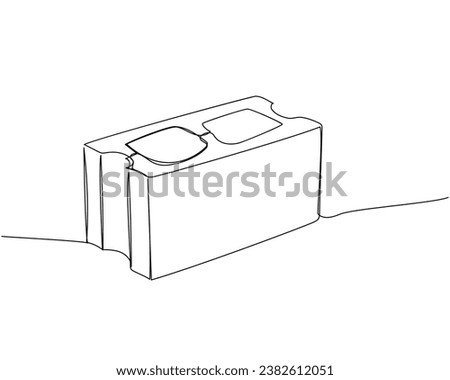 Concrete block, cinder block, CMU, brick, building materials one line art. Continuous line drawing of repair, professional, hand, people, concept, support, maintenance.