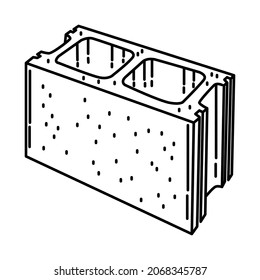 Concrete Block Part of Contractor Material and Equipment Device Hand Drawn Icon Set Vector.