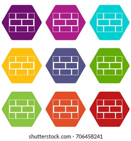 Concrete block wall icon set many color hexahedron isolated on white vector illustration