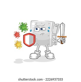 the concrete brick against viruses cartoon. cartoon mascot vector