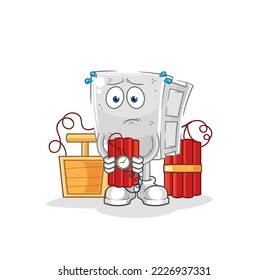 the concrete brick holding dynamite character. cartoon mascot vector
