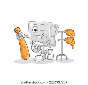 the concrete brick playing baseball mascot. cartoon vector