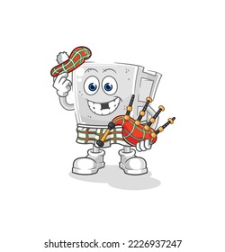 the concrete brick scottish with bagpipes vector. cartoon character