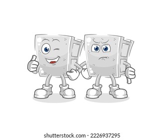 the concrete brick thumbs up and thumbs down. cartoon mascot vector
