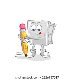 the concrete brick write with pencil. cartoon mascot vector
