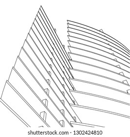 Concrete building construction, architectural design vector 3d illustration