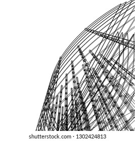 Concrete building construction, architectural design vector 3d illustration