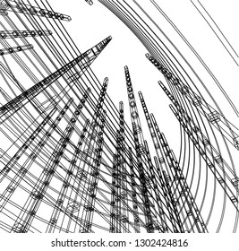 Concrete building construction, architectural design vector 3d illustration