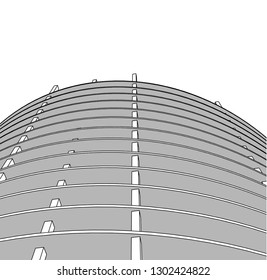 Concrete building construction, architectural design vector 3d illustration