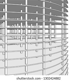 Concrete building construction, architectural design vector 3d illustration